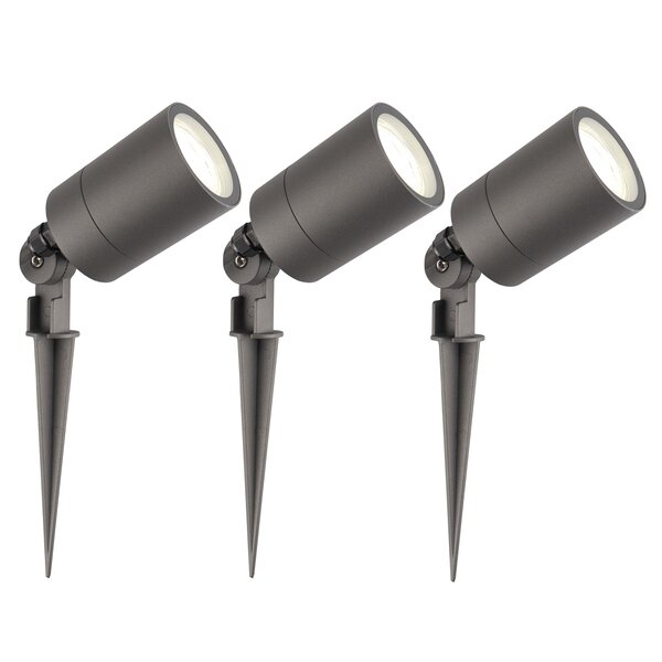 Ledvion 3x LED Prikspot - IP65 - 3W - 4000K - 2 Meter Kabel met Stekker - Antraciet