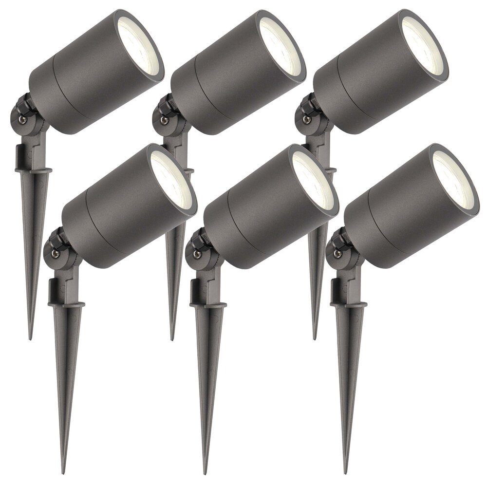 Ledvion 6x LED Prikspot - IP65 - 3W - 4000K - 2 Meter Kabel met Stekker - Antraciet