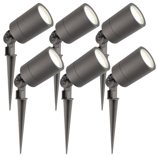 Ledvion 6x LED Prikspot - IP65 - 3W - 4000K - 2 Meter Kabel met Stekker - Antraciet