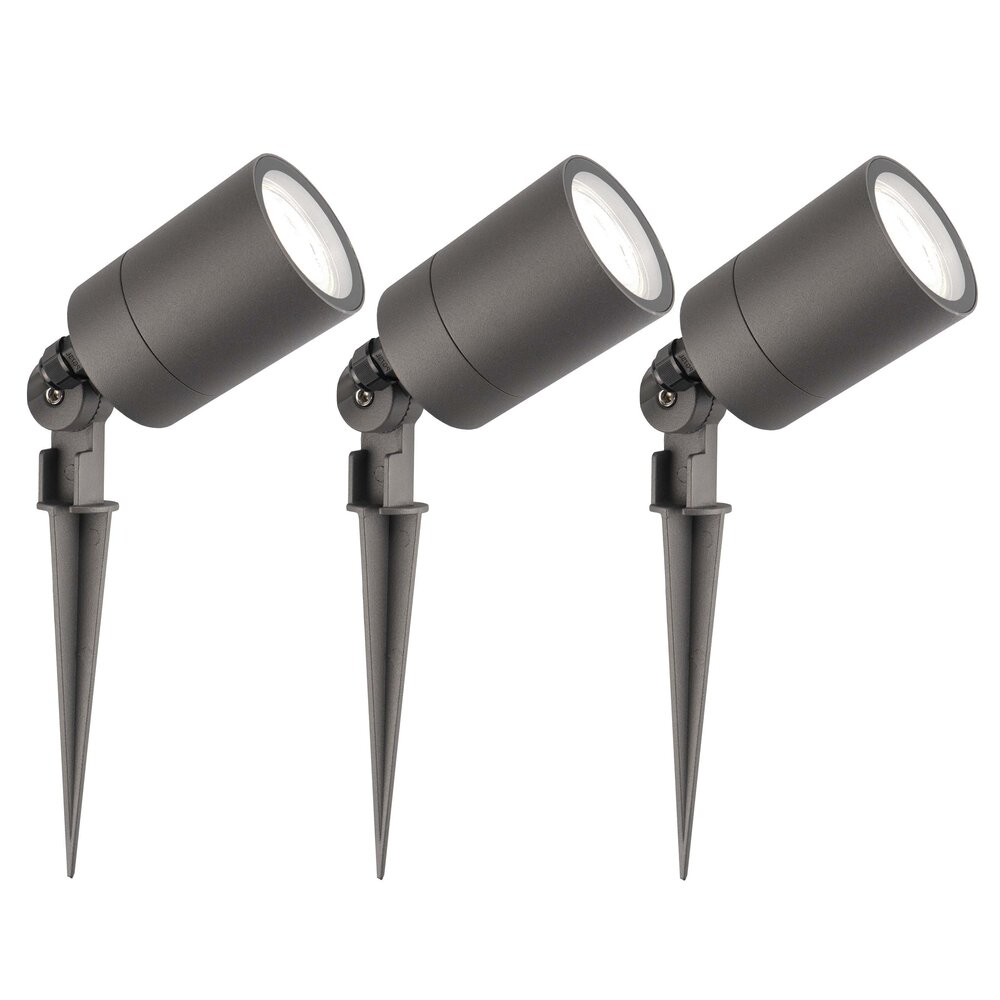 Ledvion 3x LED Prikspot - IP65 - 3W - 6500K - 2 Meter Kabel met Stekker - Antraciet