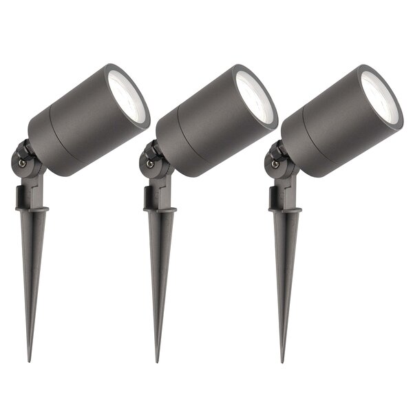 Ledvion 3x LED Prikspot - IP65 - 3W - 6500K - 2 Meter Kabel met Stekker - Antraciet