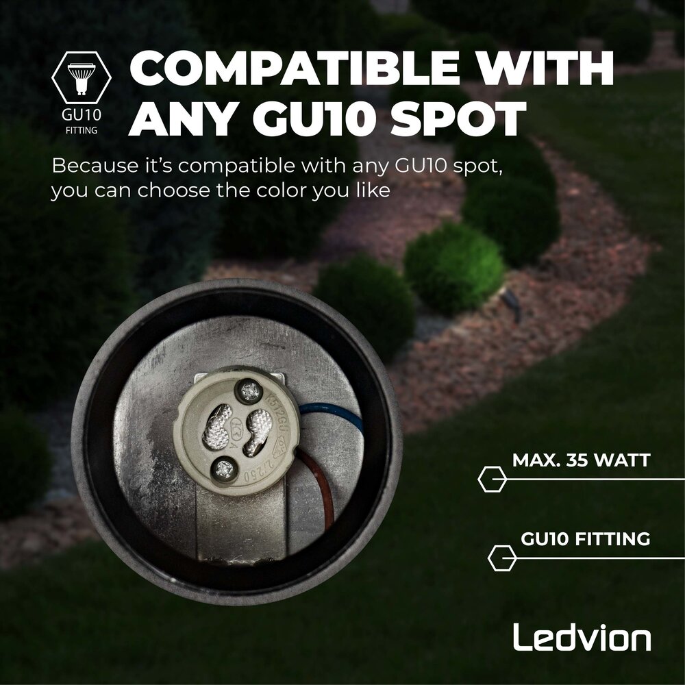 Ledvion 3x LED Prikspot - IP65 - 3W - 6500K - 2 Meter Kabel met Stekker - Antraciet