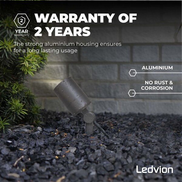 Ledvion 3x LED Prikspot - IP65 - 3W - 6500K - 2 Meter Kabel met Stekker - Antraciet