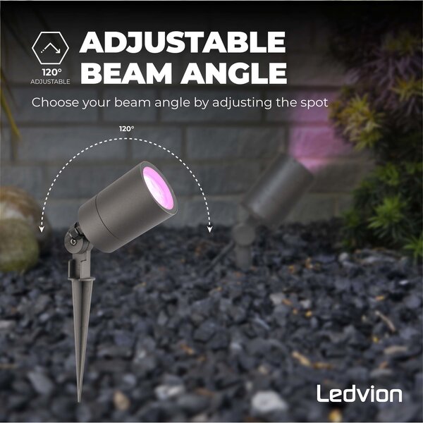 Ledvion Smart LED Prikspot - IP65 - 4,9W - RGB+CCT - 2 Meter Kabel met Stekker - Antraciet