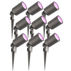 9x Smart LED Prikspot - IP65 - 4,9W - RGB+CCT - 2 Meter Kabel met Stekker - Antraciet