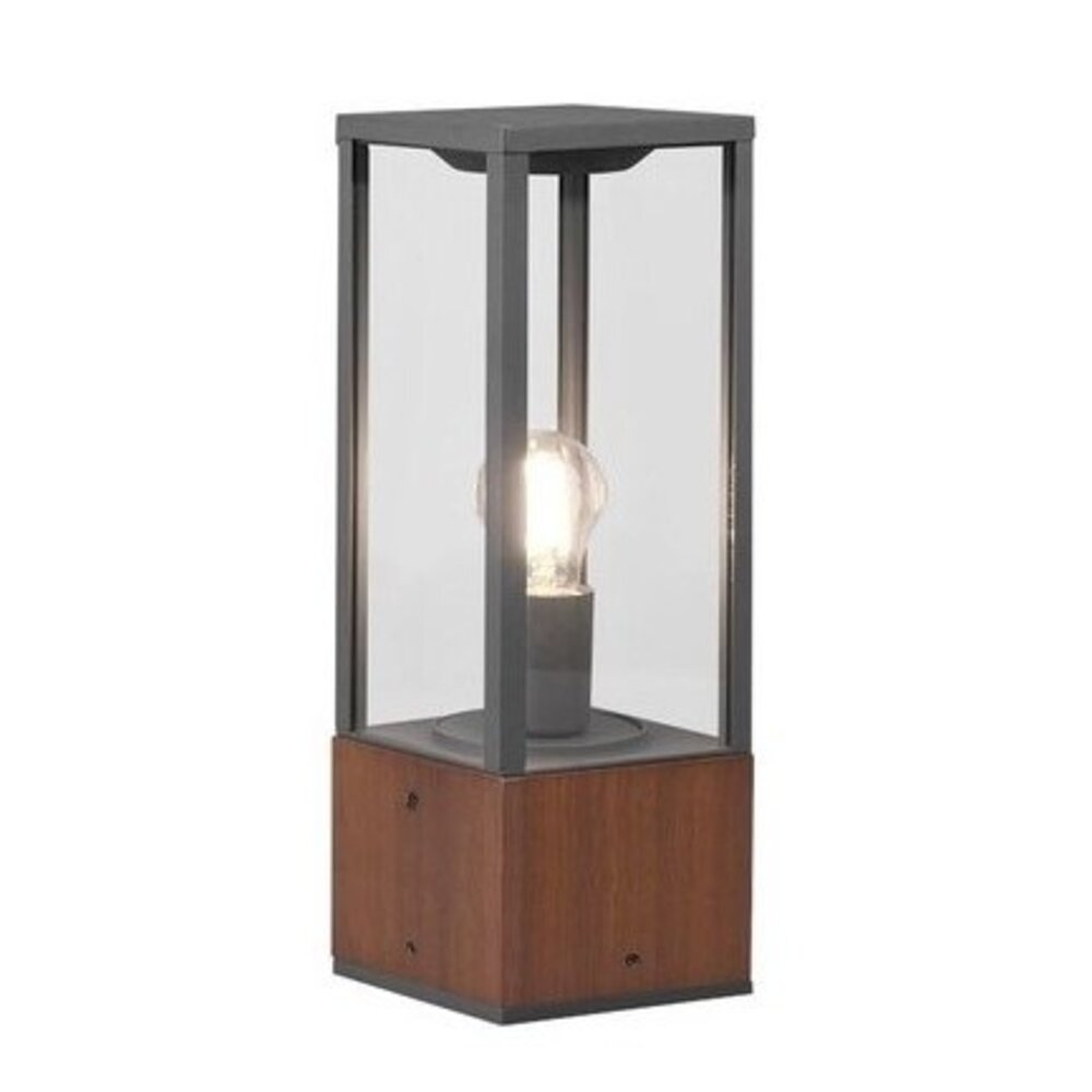 Trio Lighting Staande Buitenlamp - 40 cm - E27 Fitting - Garonne - Antraciet met Hout