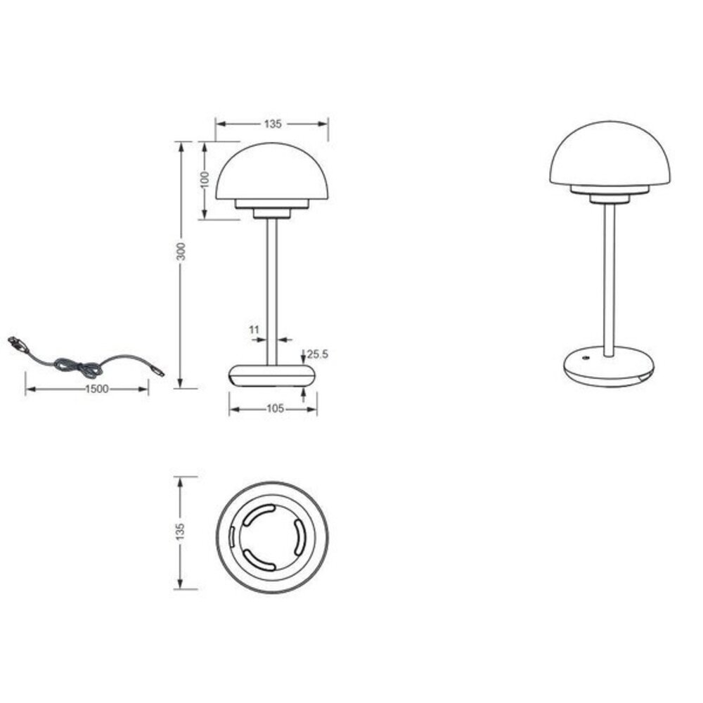 Trio Lighting LED Oplaadbare Tafellamp Buiten met USB poort - 3000K - 2W - IP44 - Elliot - Grijs