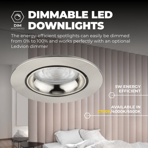 Ledvion Dimbare LED inbouwspots RVS - Rio - 5W - 2700K - ø85mm - 3 pack