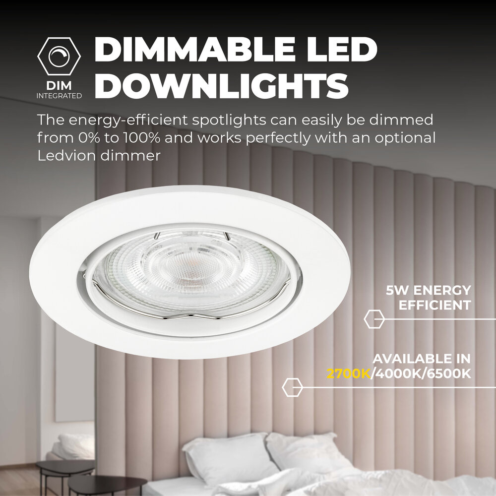 Ledvion Dimbare LED inbouwspot Wit - Amsterdam - 5W - 2700K - ø82mm