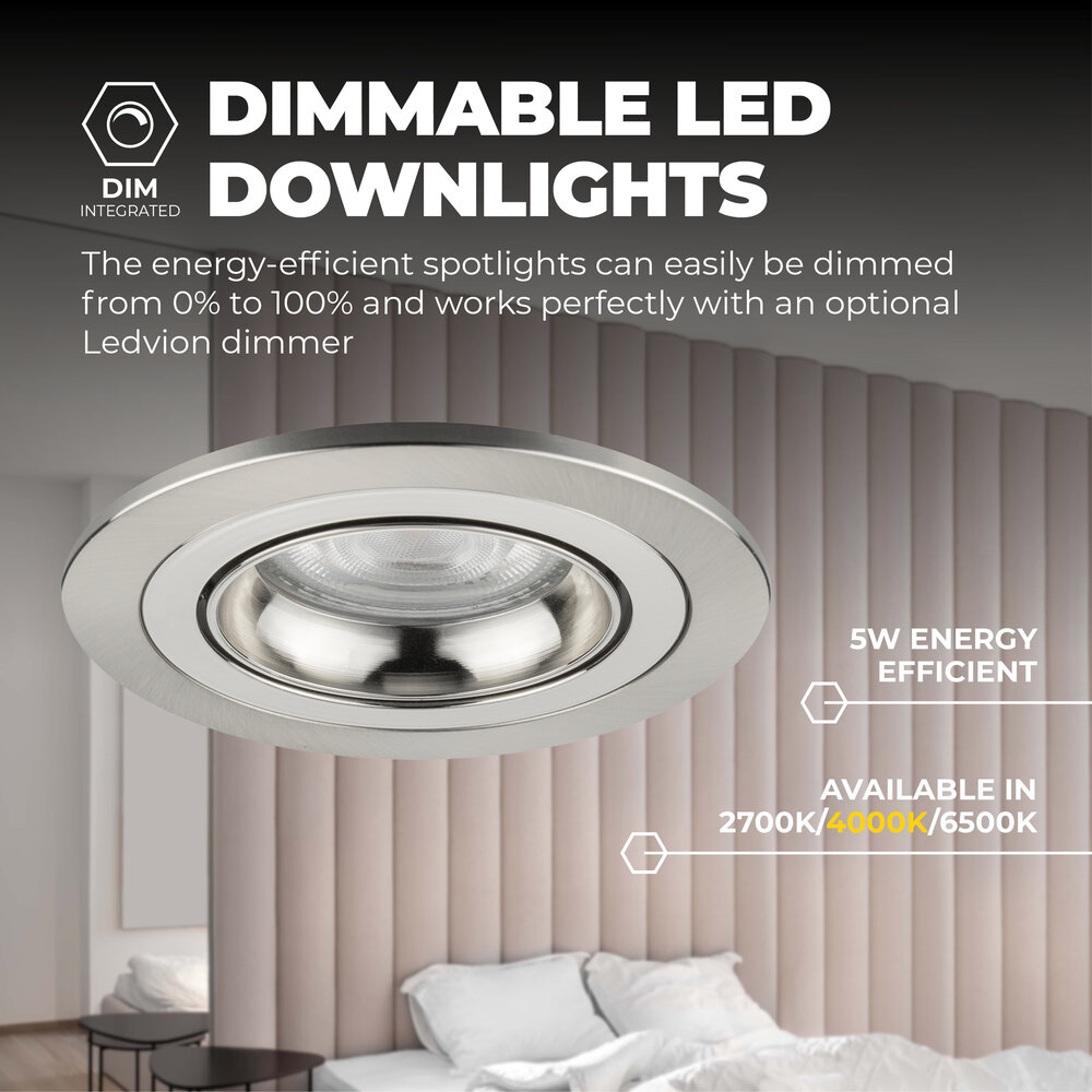 Ledvion Dimbare LED inbouwspot RVS - Tokyo - 5W - 4000K - ø92mm - 3 pack