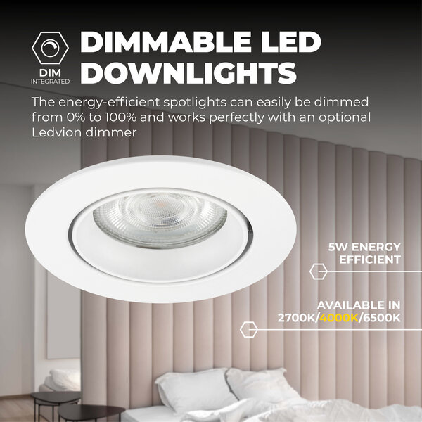 Ledvion Dimbare LED inbouwspot Wit - Rio - 5W - 4000K - ø85mm