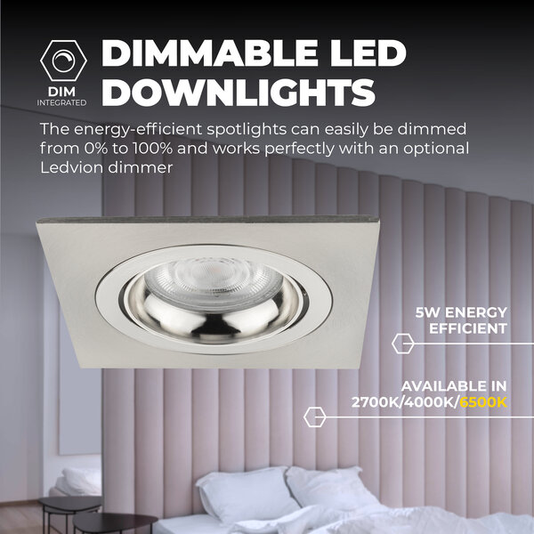 Ledvion Dimbare LED inbouwspot RVS - Sevilla - 3W - 6500K - Vierkant - 3 pack