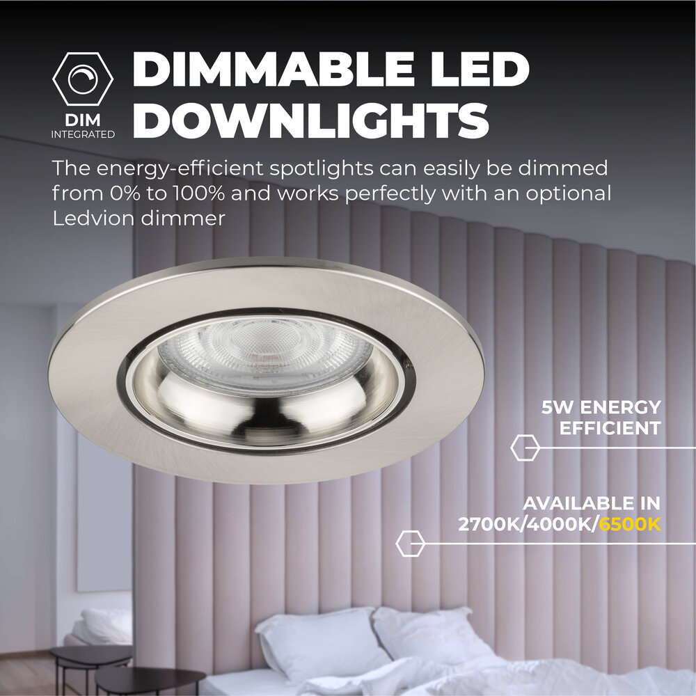 Ledvion Dimbare LED inbouwspot RVS - Rio - 5W - 6500K - ø85mm - 6 pack