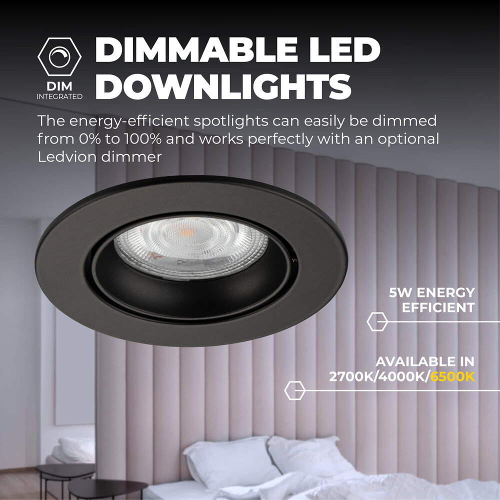 Ledvion Dimbare LED inbouwspot Zwart - Rio - 3W - 6500K - ø85mm
