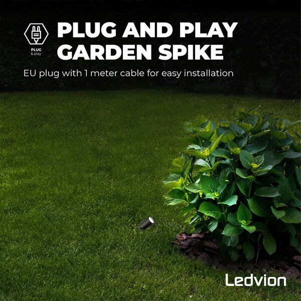 Ledvion 6x LED Prikspot -  IP65 - 3W - 6500K - 1 Meter Kabel - Zwart