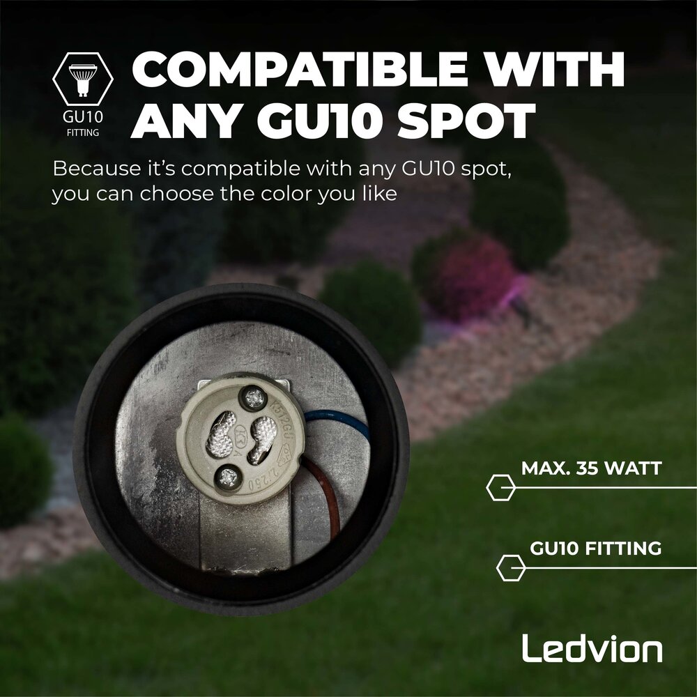 Ledvion 9x Smart LED Prikspot -  IP65 - 4,9W - RGB+CCT - 1 Meter Kabel - Zwart