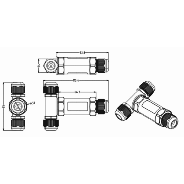 Lightexpert IP 68 Connector T-vorm Waterdicht 5 pin