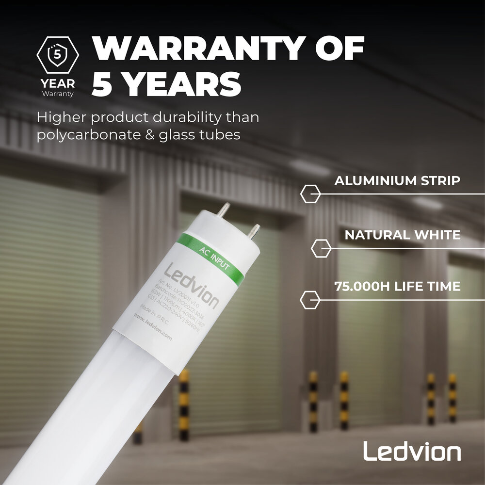 Ledvion LED TL Buis 60CM - 6.3W - 4000K - 175lm/W - High Efficiency - Energie Label C