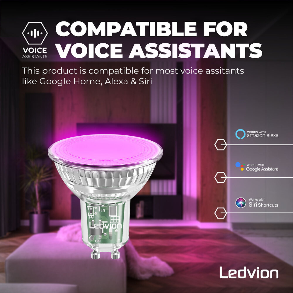 Ledvion Smart RGB+CCT GU10 LED Spot Dimbaar - Wifi - 5W - 6 Pack