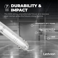Ledvion LED TL Armatuur met Sensor 60cm - IP65 - RVS Clips