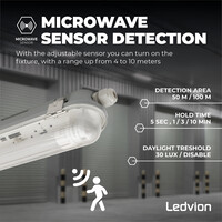Ledvion LED TL Armatuur met Sensor 150CM - 28W - 4000K - IP65 - Inclusief LED TL