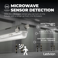 Ledvion LED TL Armatuur met Sensor 150cm - IP65 - RVS Clips