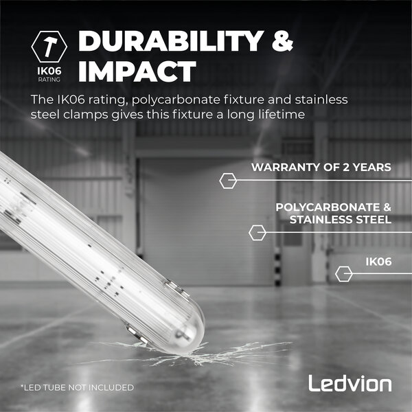 Ledvion LED TL Armatuur met Sensor 150cm - IP65 - RVS Clips