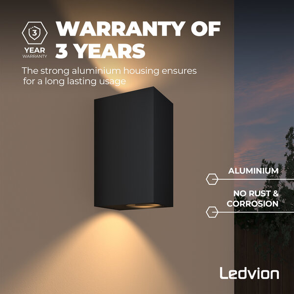 Ledvion LED Wandlamp - Dimbaar - IP54 - GU10 Fitting - Up & Down - Zwart - Geschikt voor Binnen & Buiten