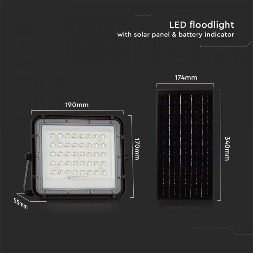 V-TAC Solar LED Schijnwerper - 800 lumen - 4000K - IP65 - 6000mah