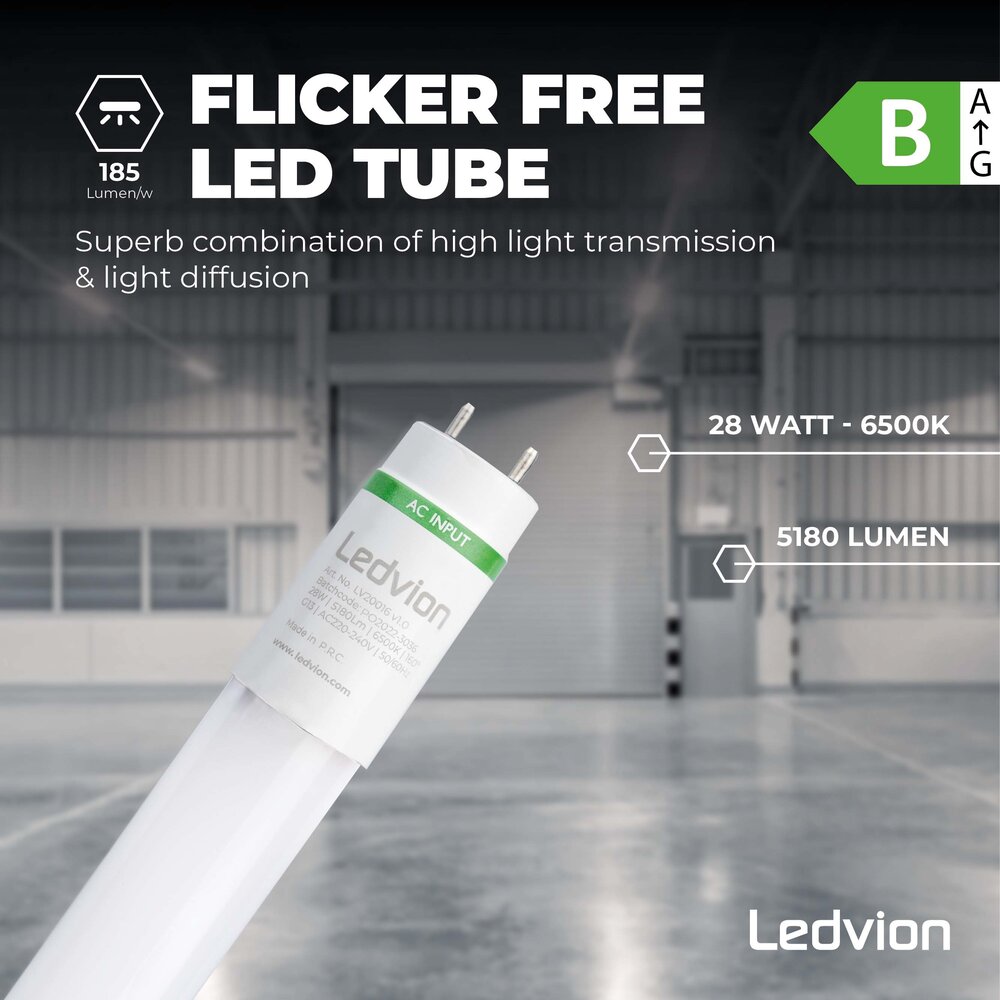 Ledvion LED TL Buis 150CM - 28W - 6500K - 185lm/W - Energie Label B - High Efficiency