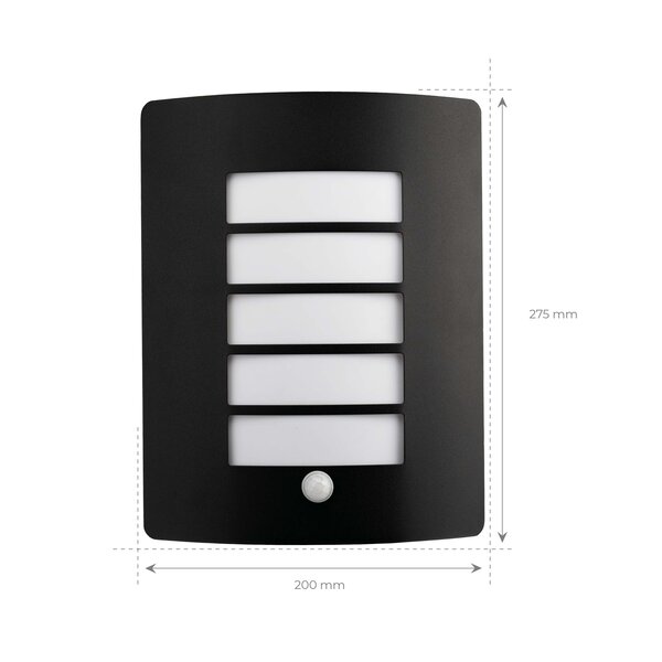 Ledvion LED Wandlamp met Sensor - IP44 - E27 Fitting - Zwart - Geschikt voor Binnen & Buiten