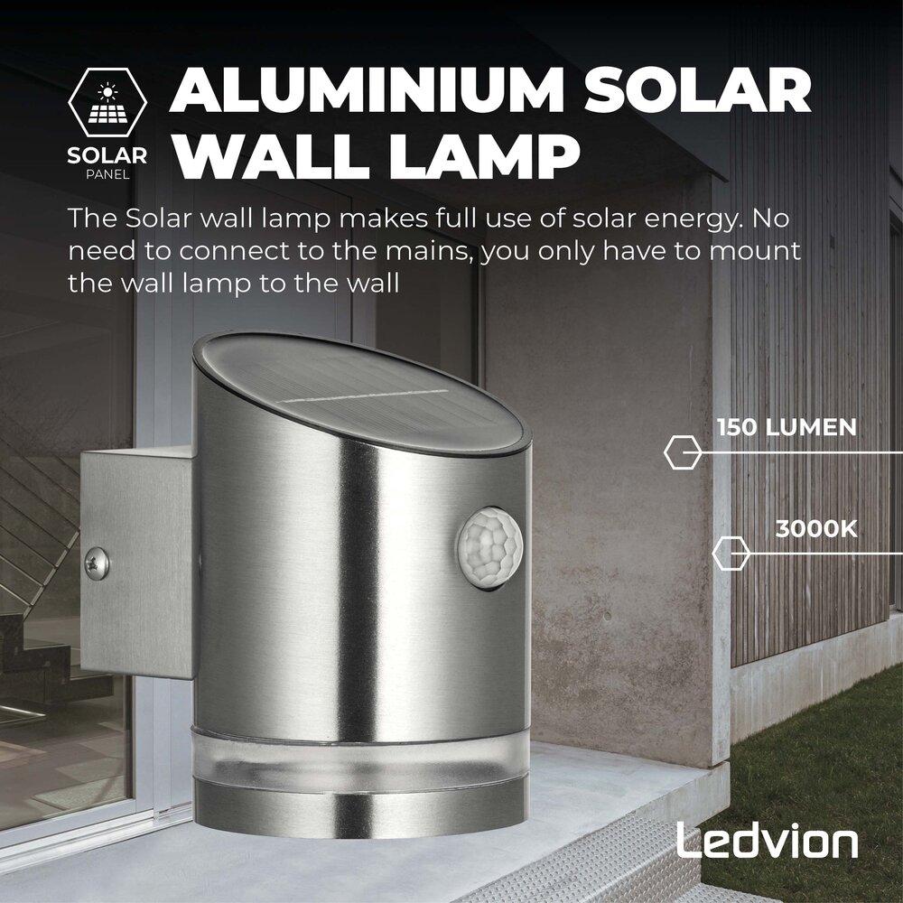 Ledvion Solar Wandlamp Met Sensor Elara - 3000K - IP44 - RVS