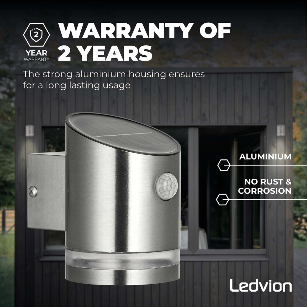 Ledvion Solar Wandlamp Met Sensor Elara - 3000K - IP44 - RVS