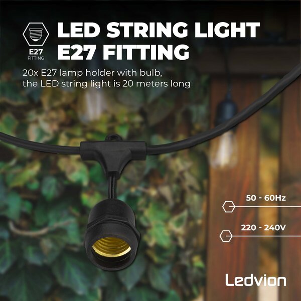 Ledvion 20m LED Prikkabel + 3m aansluitsnoer - IP65 - Koppelbaar - Incl. 20 LED Lampen