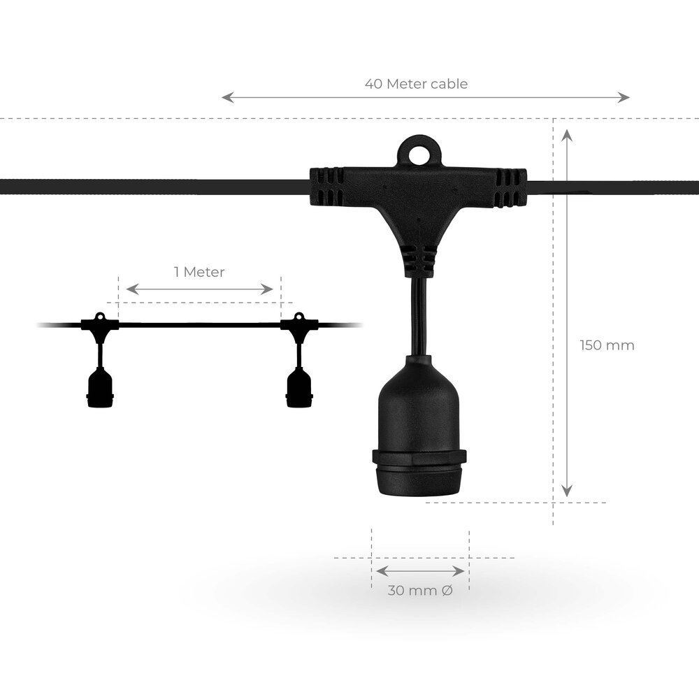 Ledvion 40m LED Prikkabel + 3m aansluitsnoer - IP65 - Koppelbaar - Incl. 40 LED Lampen