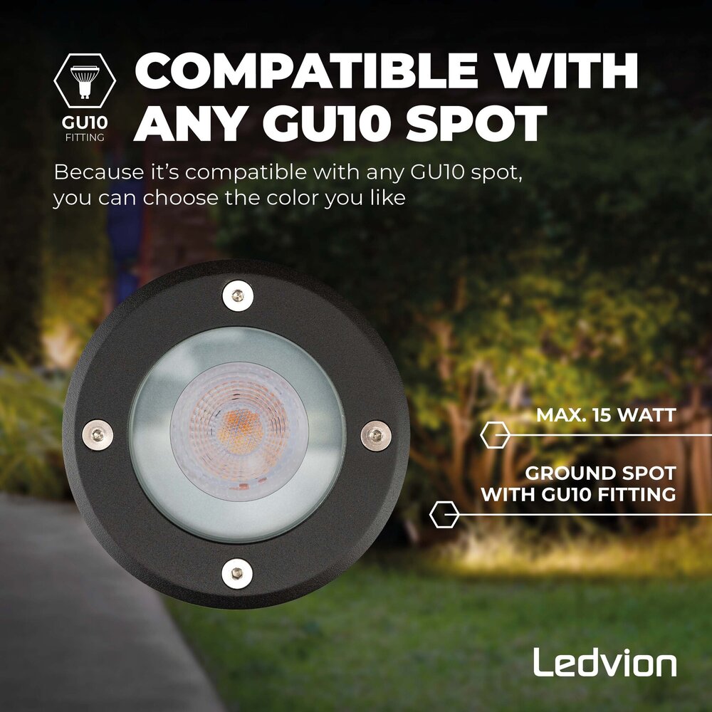 Ledvion 3x IP67 Grondspot Zwart LED Rond - GU10 - 1m Kabel