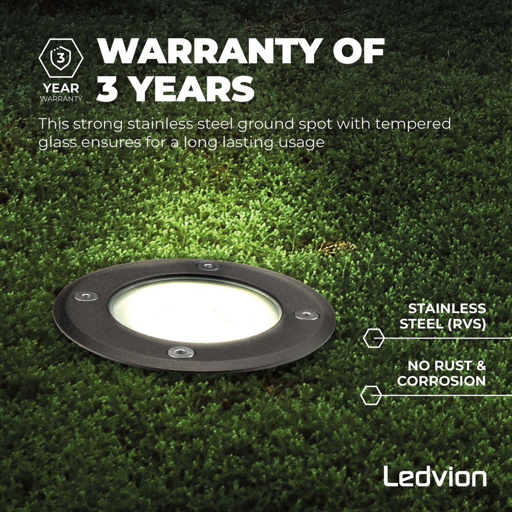 Ledvion 6x LED Grondspot - IP67 - 5W - 4000K - 1 Meter Kabel - Zwart
