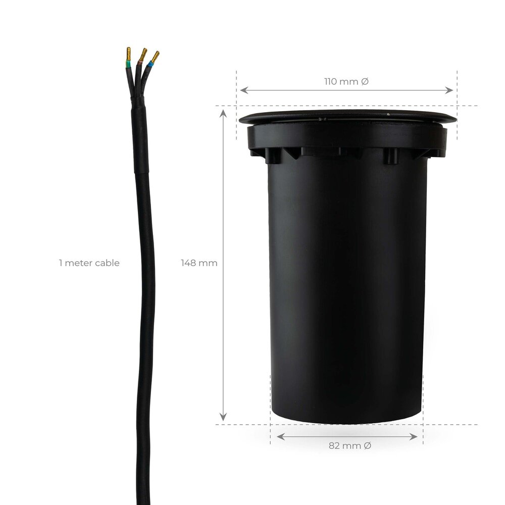 Ledvion 3x LED Grondspot - IP67 - 3W - 6500K - 1 Meter Kabel - Zwart