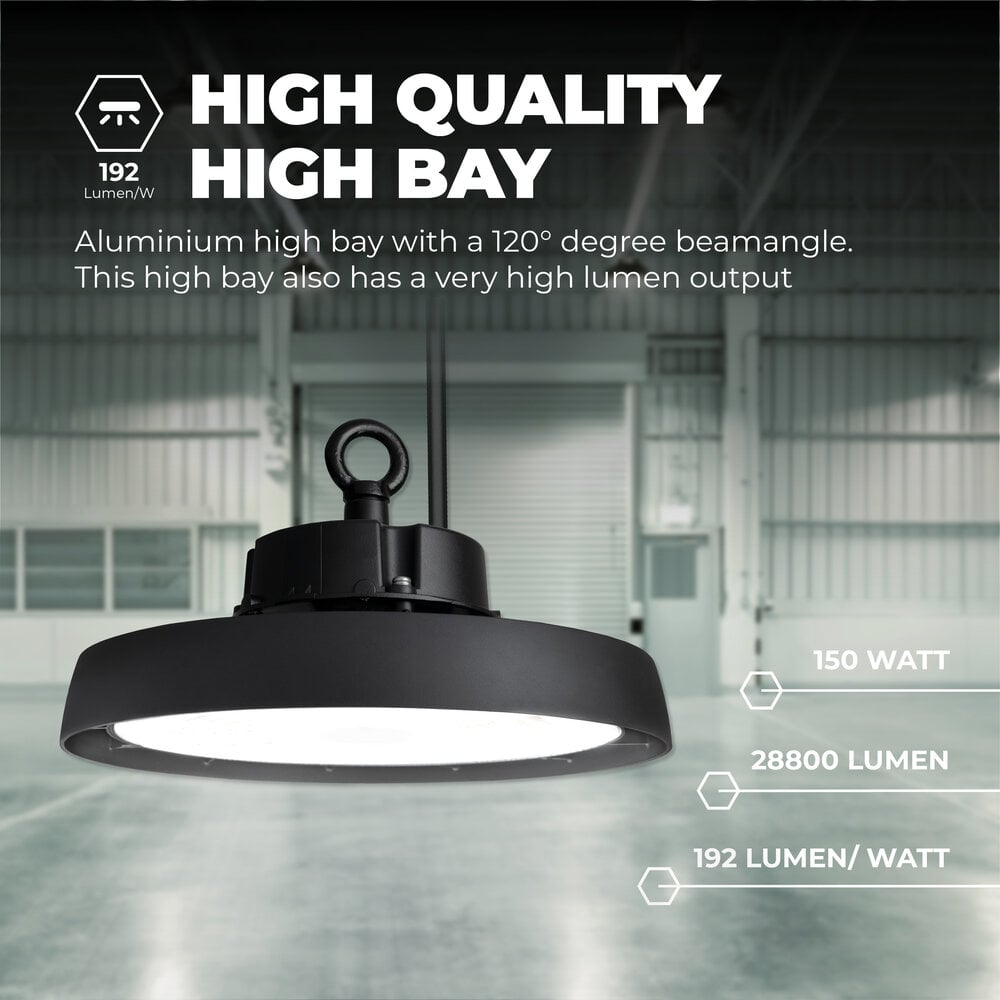 Ledvion LED High Bay 150W – Energieklasse A - 120° - 192lm/W - 4000K - IP65 - Dimbaar - 5 Jaar Garantie