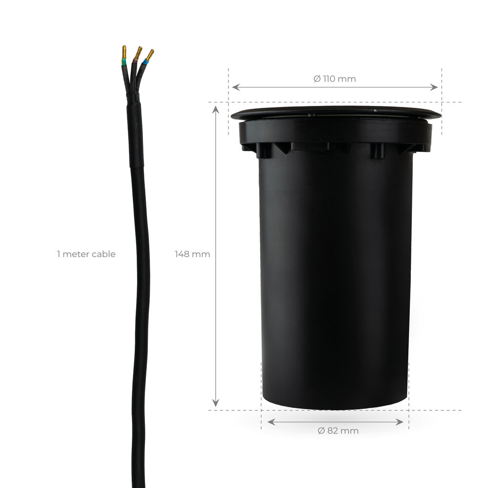 Ledvion IP67 Grondspot Zwart LED Rond - GU10 - 1m Kabel