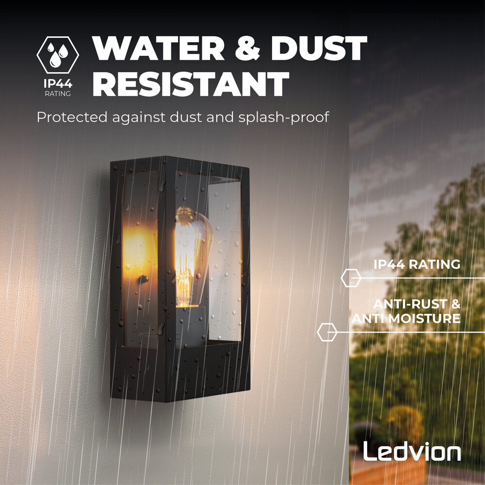 Ledvion Wandlamp Buiten met Schemeringssensor - E27 Fitting - IP44 - Zwart