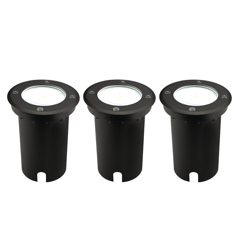 Ledvion 3x LED Grondspot - IP67 - 3W - 6500K - 1 Meter Kabel - Zwart