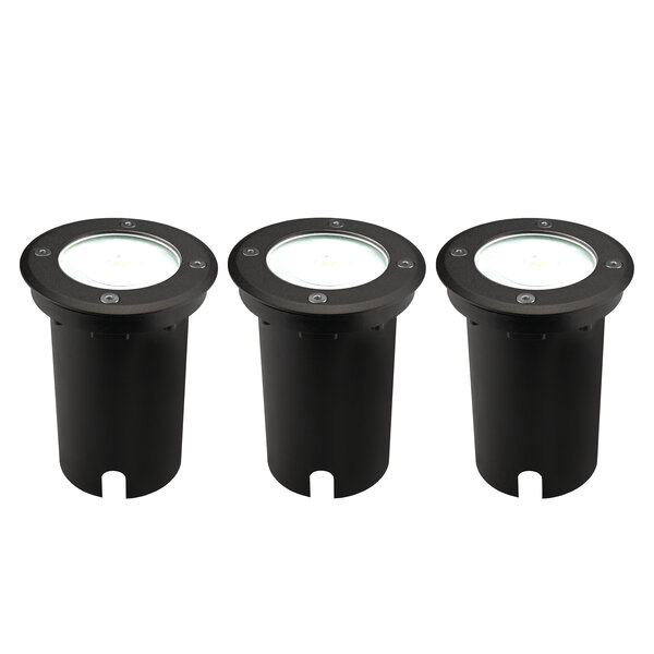 Ledvion 3x LED Grondspot - IP67 - 3W - 6500K - 1 Meter Kabel - Zwart
