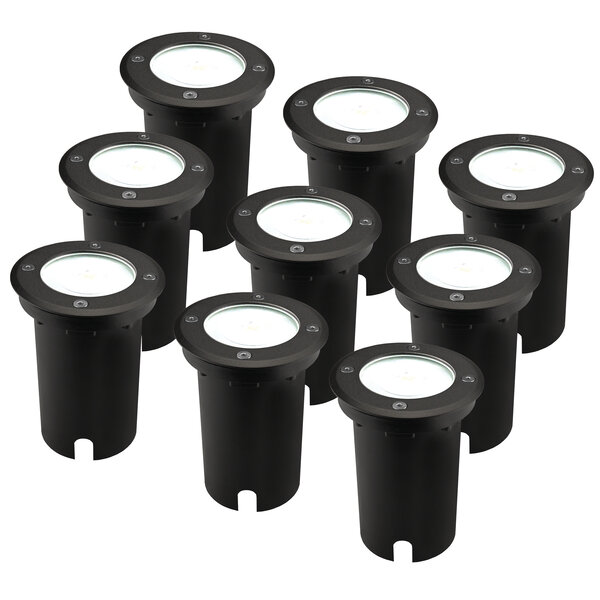 Ledvion 9x LED Grondspot - IP67 - 3W - 6500K - 1 Meter Kabel - Zwart