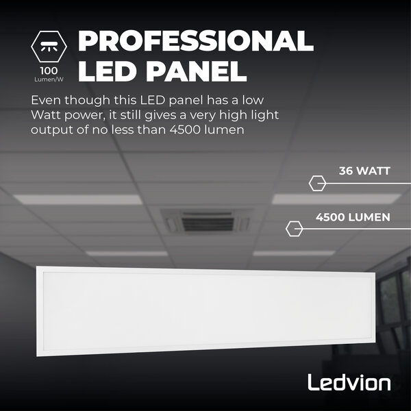 Ledvion Lumileds LED Paneel 30x120 - 36W - 6500K - 125 lm/W - 5 Jaar Garantie