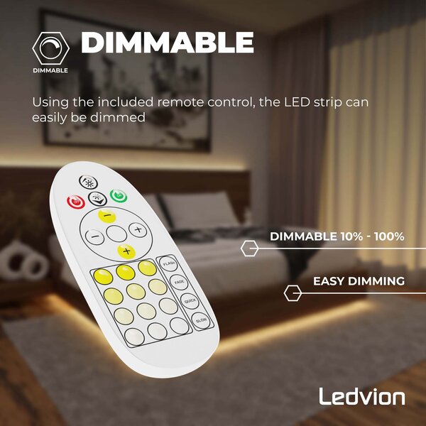 Ledvion Dimbare LED Strip – 3 Meter - 3000K-6500K – 24V - 9W - Plug & Play