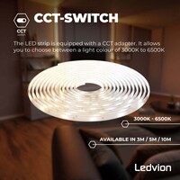 Ledvion Dimbare LED Strip – 10 Meter - 3000K-6500K – 24V - 24W - Plug & Play