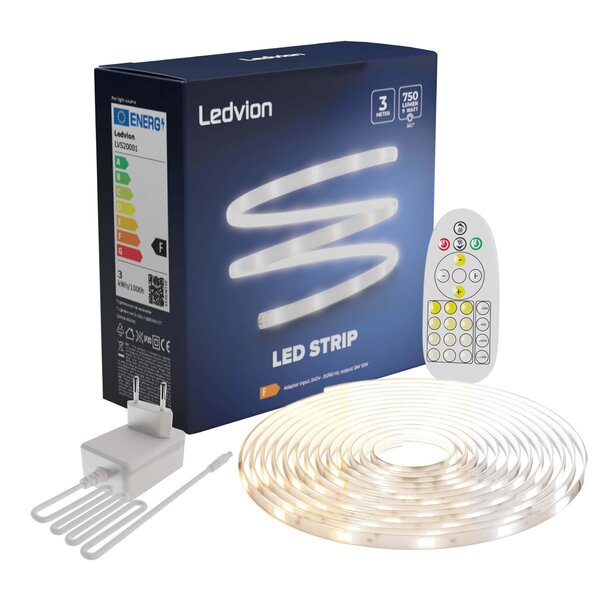 Ledvion Dimbare LED Strip – 3 Meter - 3000K-6500K – 24V - 9W - Plug & Play