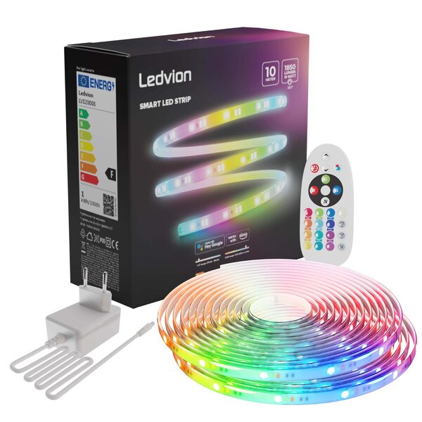 Ledvion Smart LED Strip – 10 Meter - RGB + CCT – 24V - 19W - Plug & Play