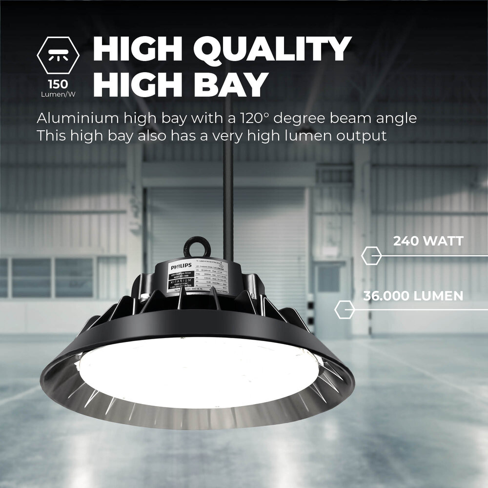 Lightexpert LED High Bay 240W - Philips Driver - 120° - 150Lm/W - 6000K - IP65 - Dimbaar - 5 Jaar Garantie